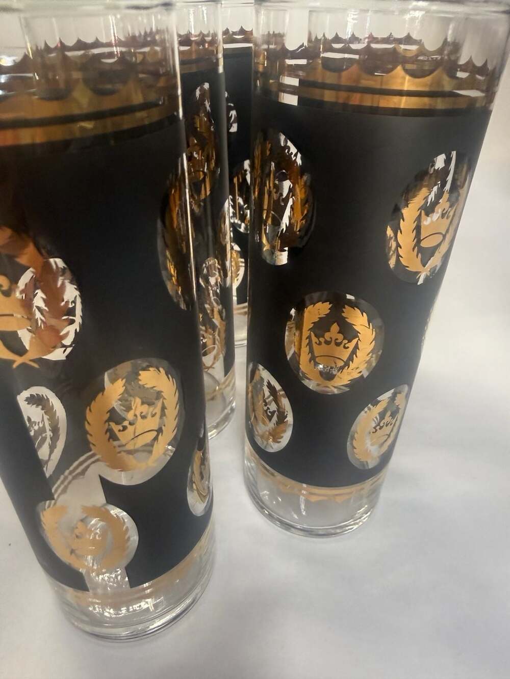 G. Reeves Libbey Black And Gold Crown Punch Bowl Set